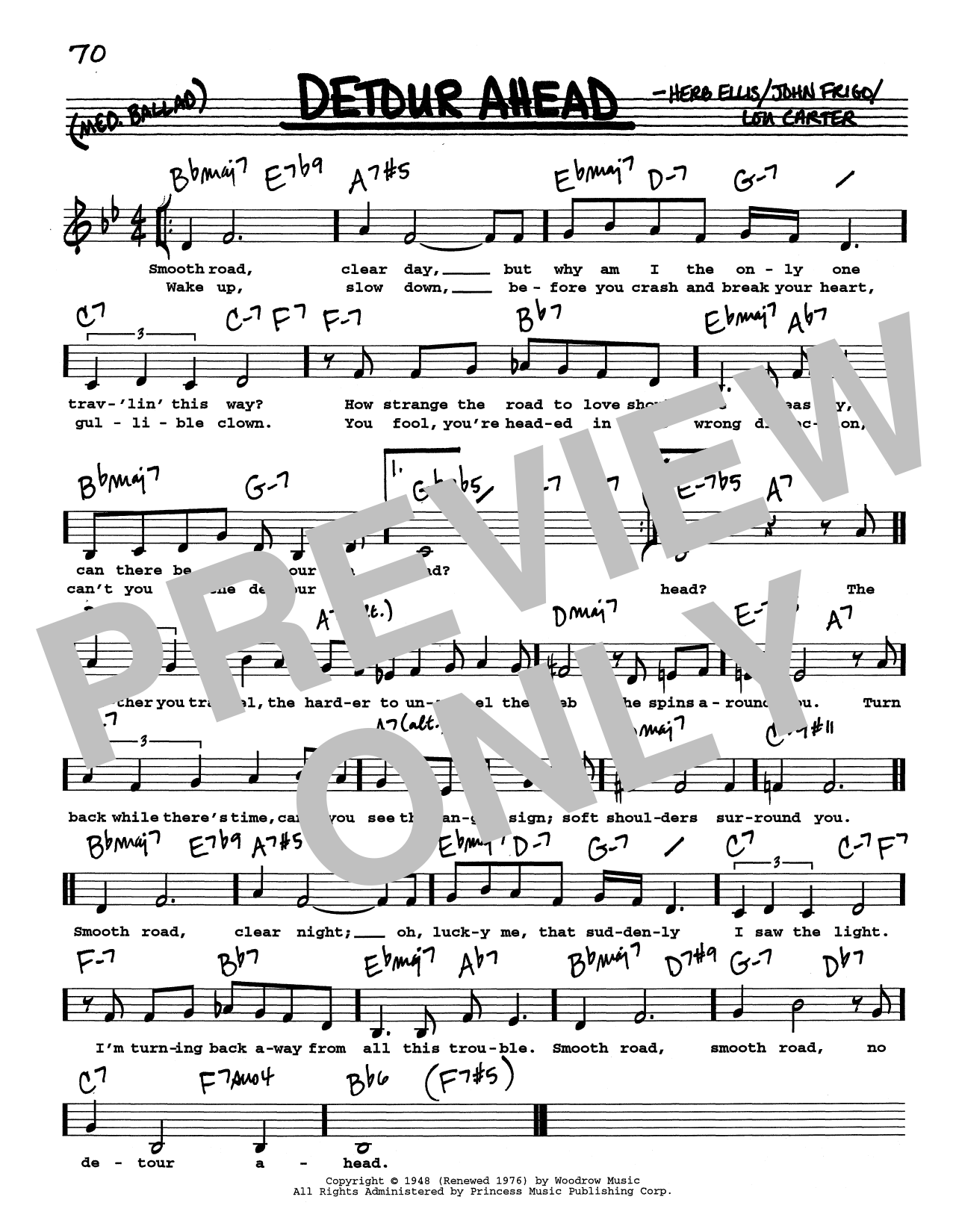 Download Herb Ellis Detour Ahead (Low Voice) Sheet Music and learn how to play Real Book – Melody, Lyrics & Chords PDF digital score in minutes