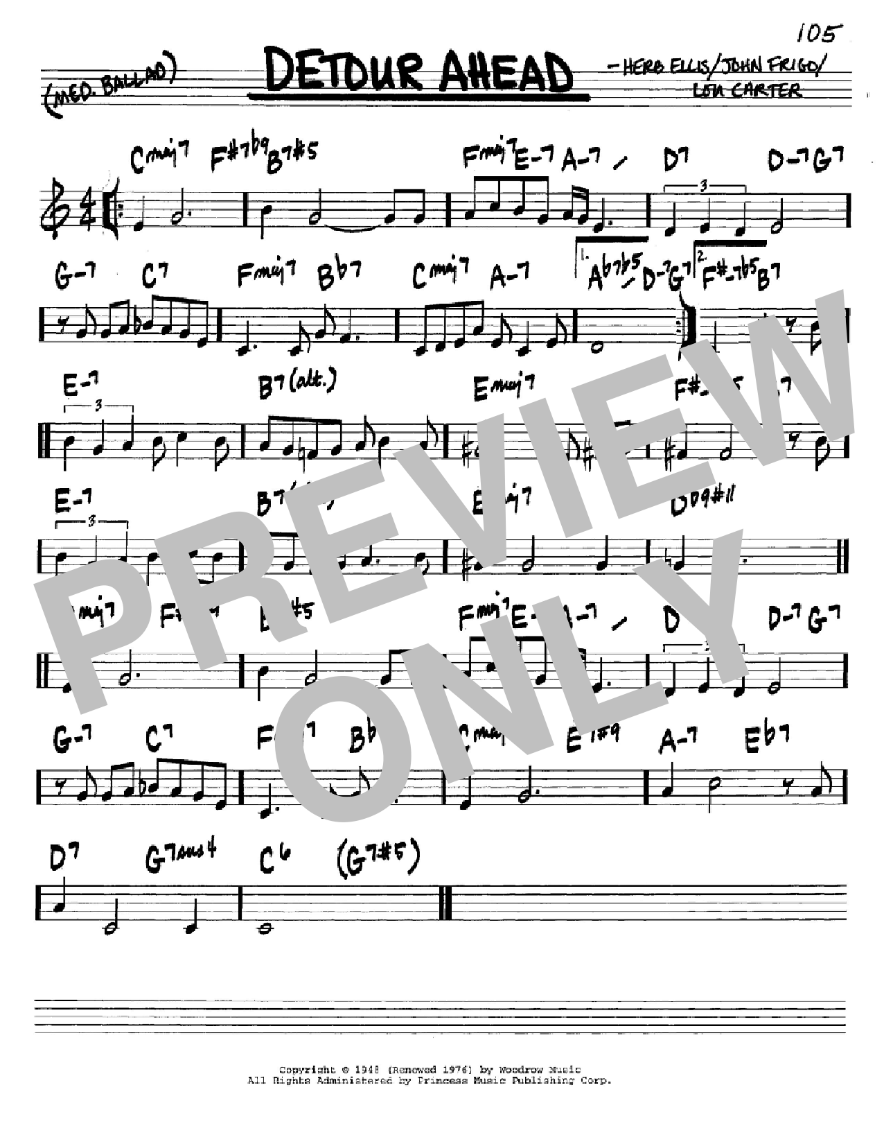 Download Herb Ellis Detour Ahead Sheet Music and learn how to play Real Book - Melody & Chords - C Instruments PDF digital score in minutes