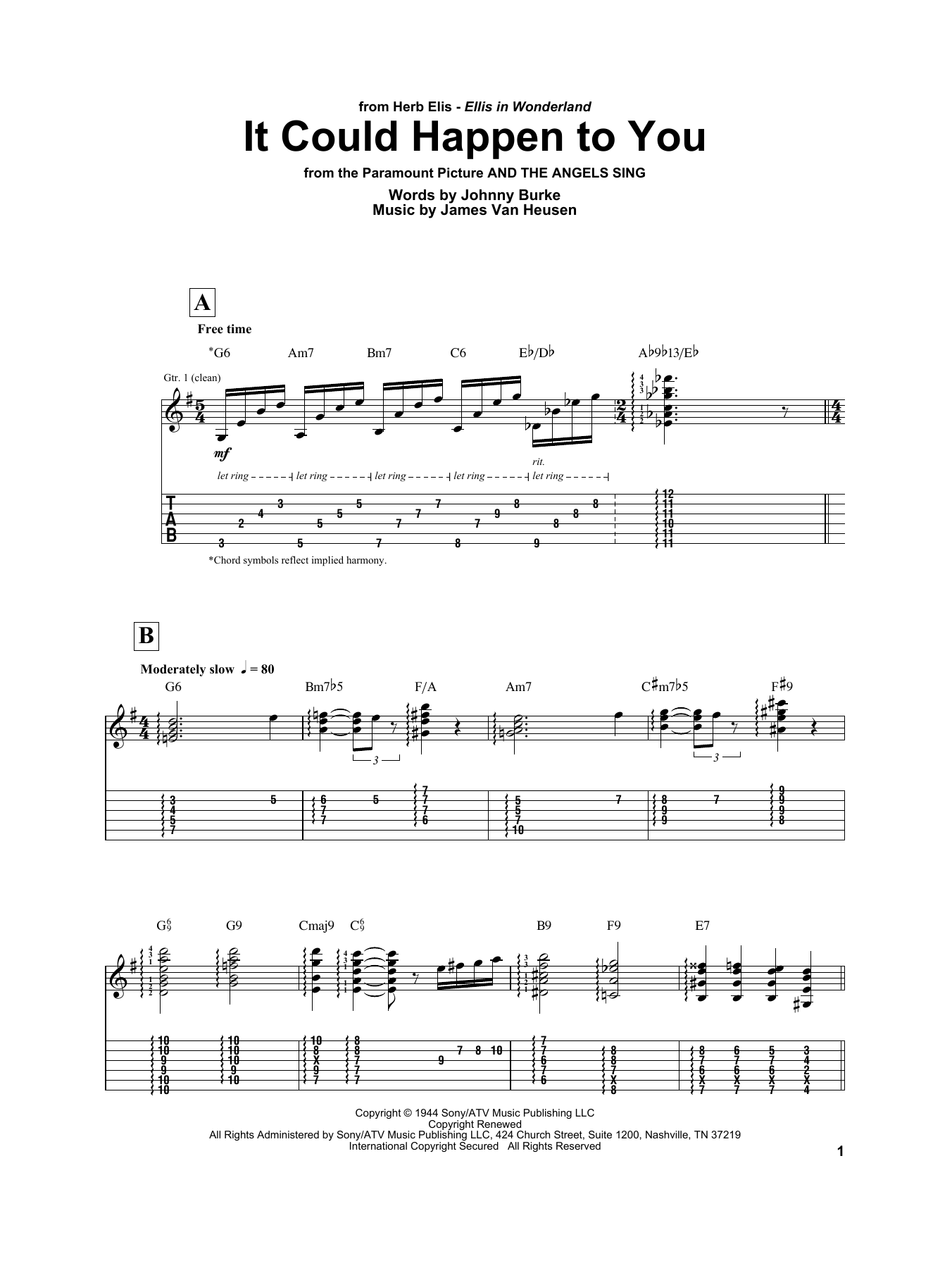 Download Herb Ellis It Could Happen To You Sheet Music and learn how to play Electric Guitar Transcription PDF digital score in minutes