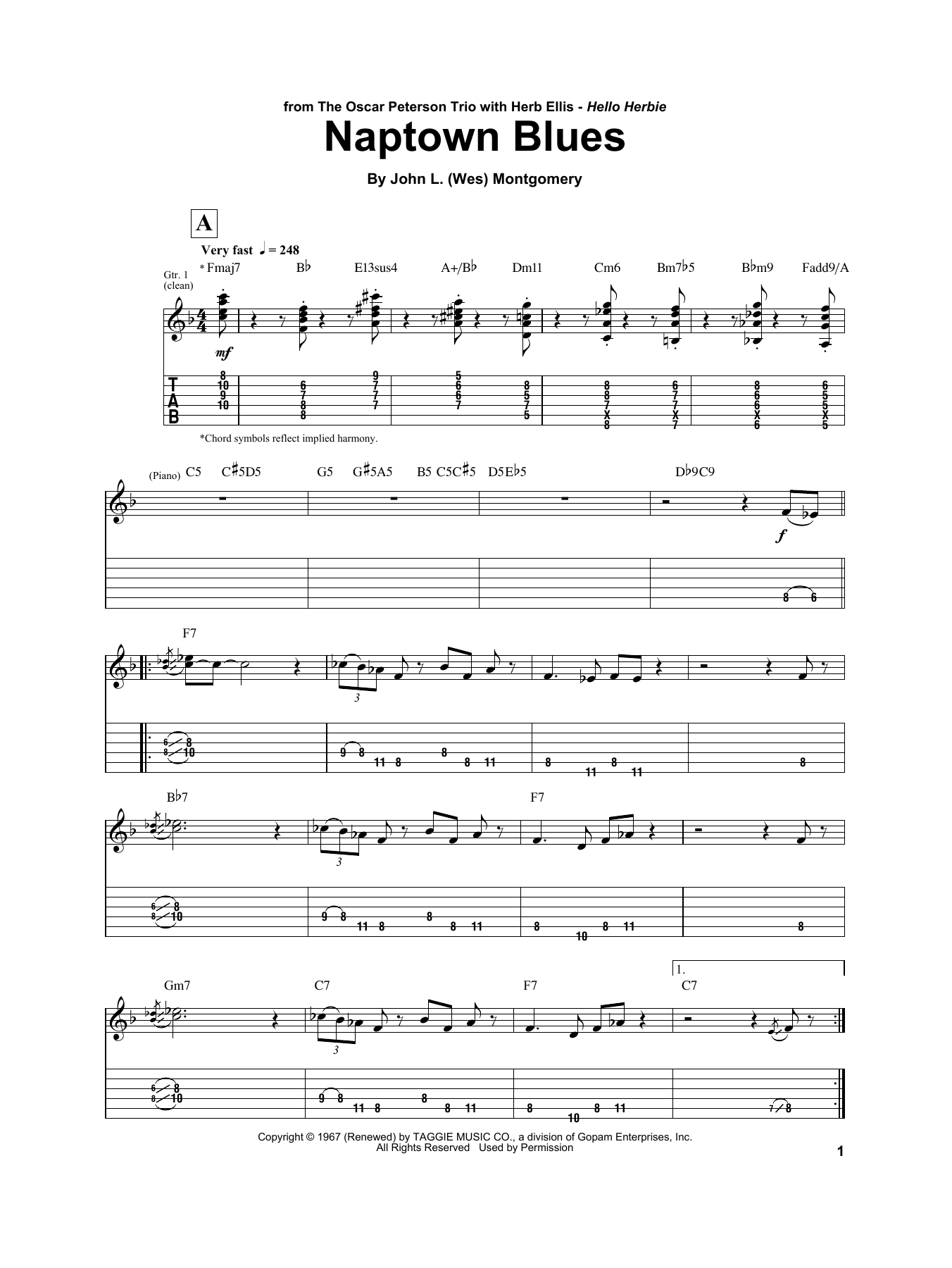 Download Herb Ellis Naptown Blues Sheet Music and learn how to play Electric Guitar Transcription PDF digital score in minutes