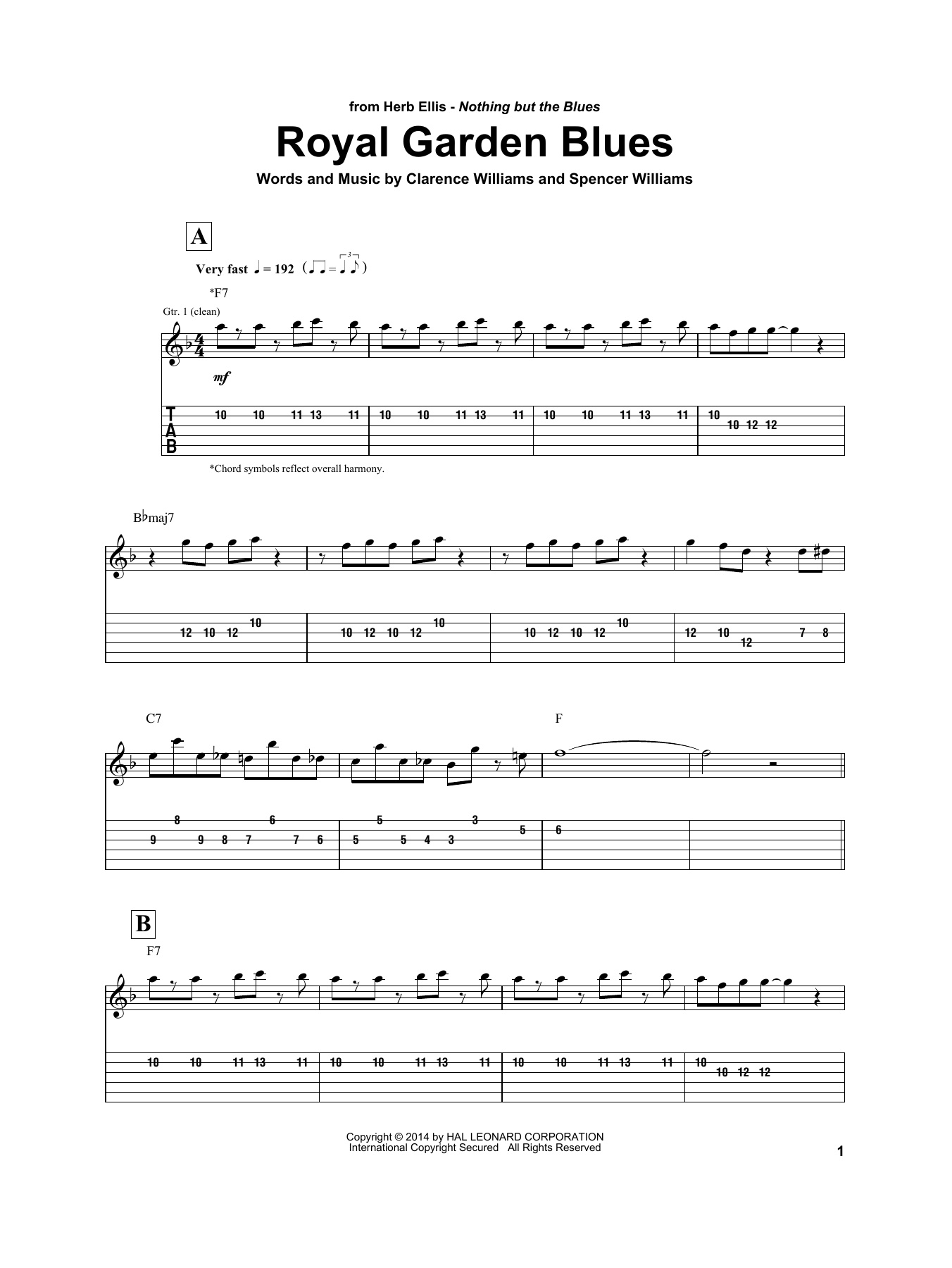 Download Herb Ellis Royal Garden Blues Sheet Music and learn how to play Electric Guitar Transcription PDF digital score in minutes