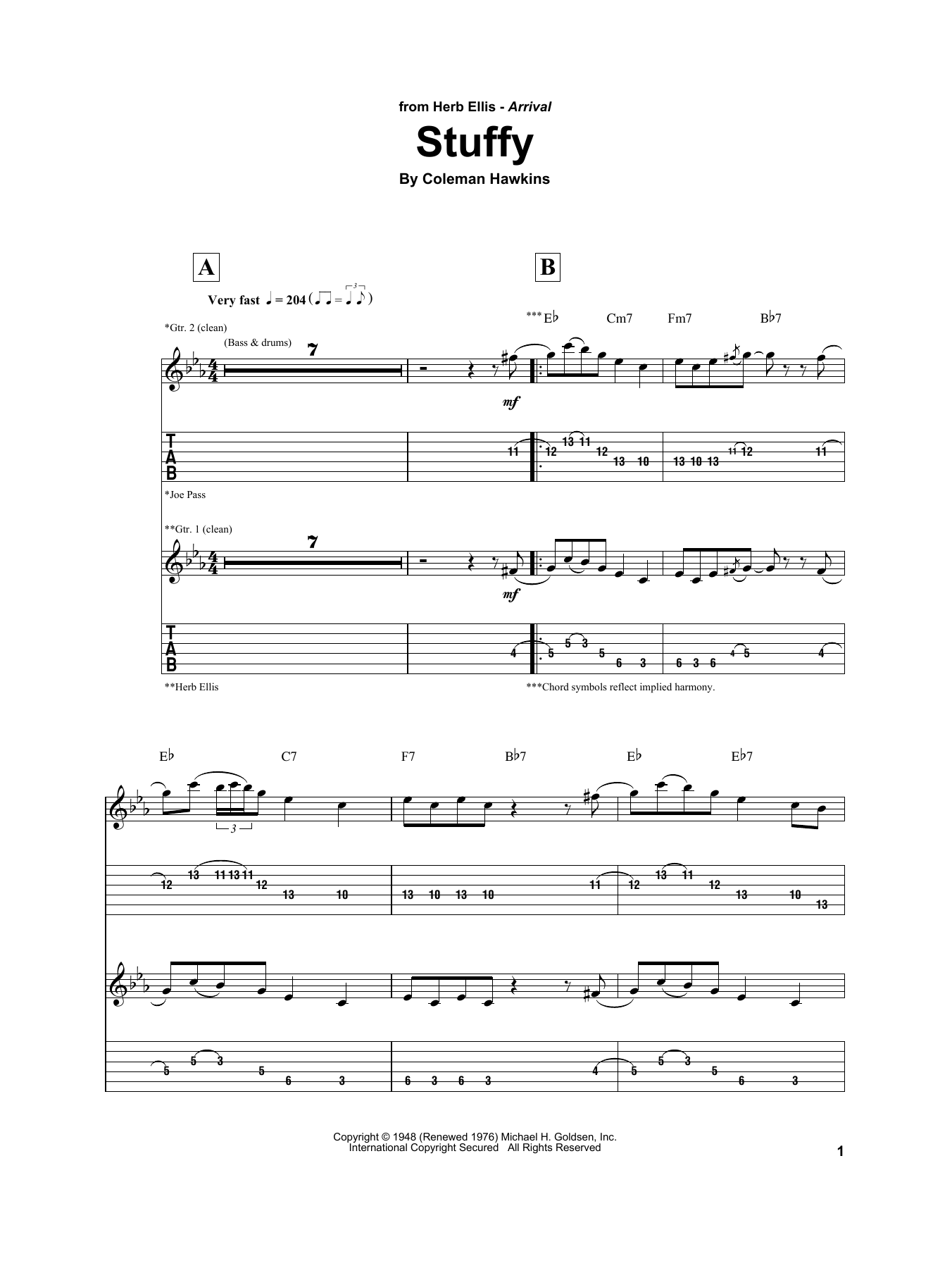 Download Herb Ellis Stuffy Sheet Music and learn how to play Electric Guitar Transcription PDF digital score in minutes