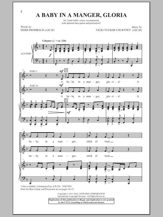 Download Herb Frombach A Baby In A Manger, Gloria! Sheet Music and learn how to play 2-Part Choir PDF digital score in minutes