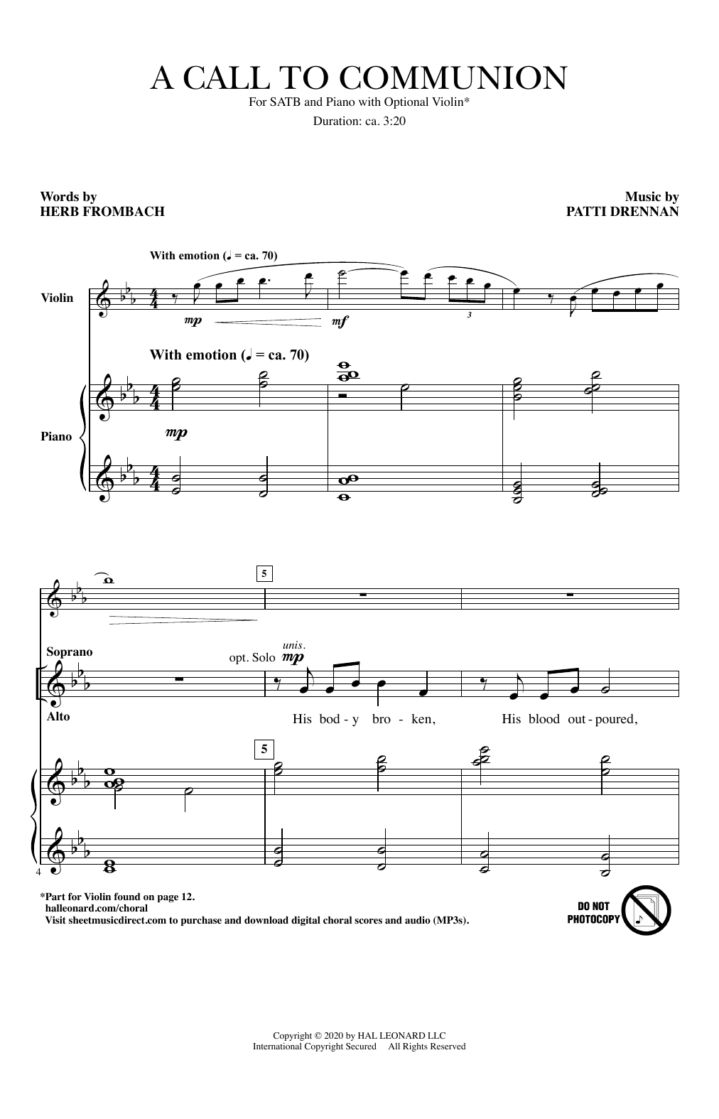 Download Herb Frombach and Patti Drennan A Call To Communion Sheet Music and learn how to play SATB Choir PDF digital score in minutes