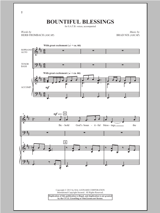 Download Brad Nix Bountiful Blessings Sheet Music and learn how to play SATB PDF digital score in minutes