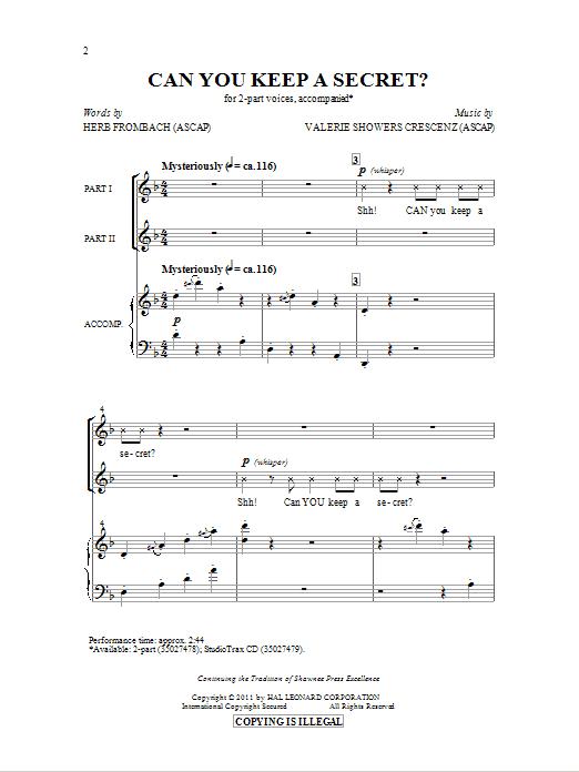 Download Herb Frombach Can You Keep A Secret? Sheet Music and learn how to play 2-Part Choir PDF digital score in minutes