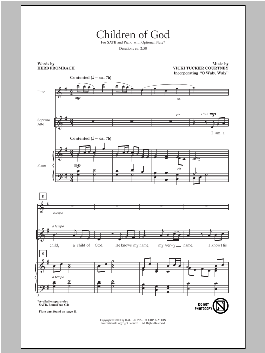 Download Vicki Tucker Courtney Children Of God Sheet Music and learn how to play SATB PDF digital score in minutes