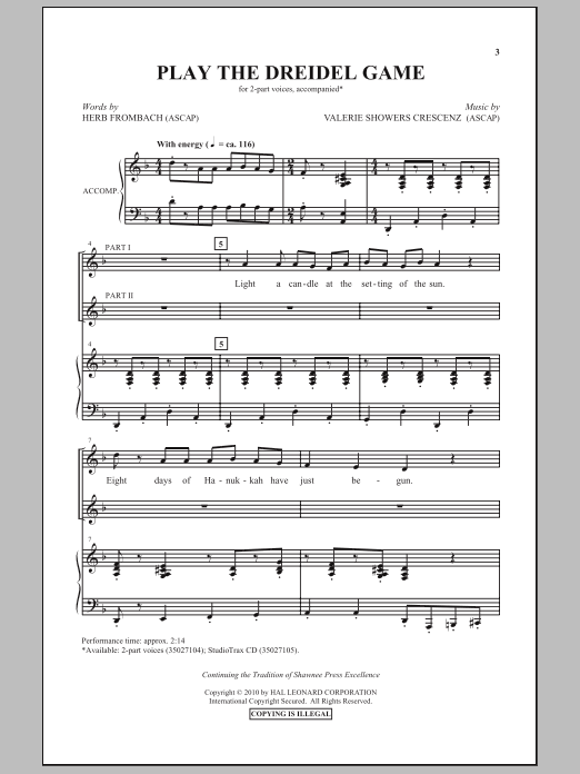 Download Herb Frombach Play The Dreidel Game Sheet Music and learn how to play 2-Part Choir PDF digital score in minutes