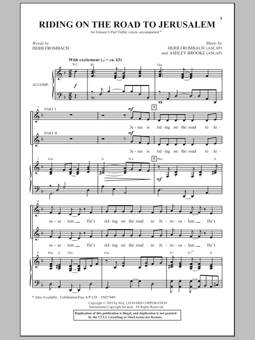 Download Herb Frombach Riding On The Road To Jerusalem Sheet Music and learn how to play 2-Part Choir PDF digital score in minutes