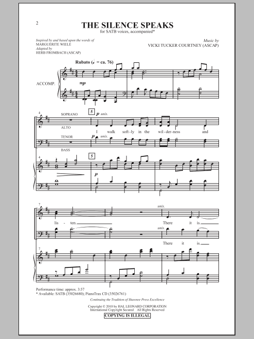 Download Herb Frombach The Silence Speaks Sheet Music and learn how to play SATB Choir PDF digital score in minutes