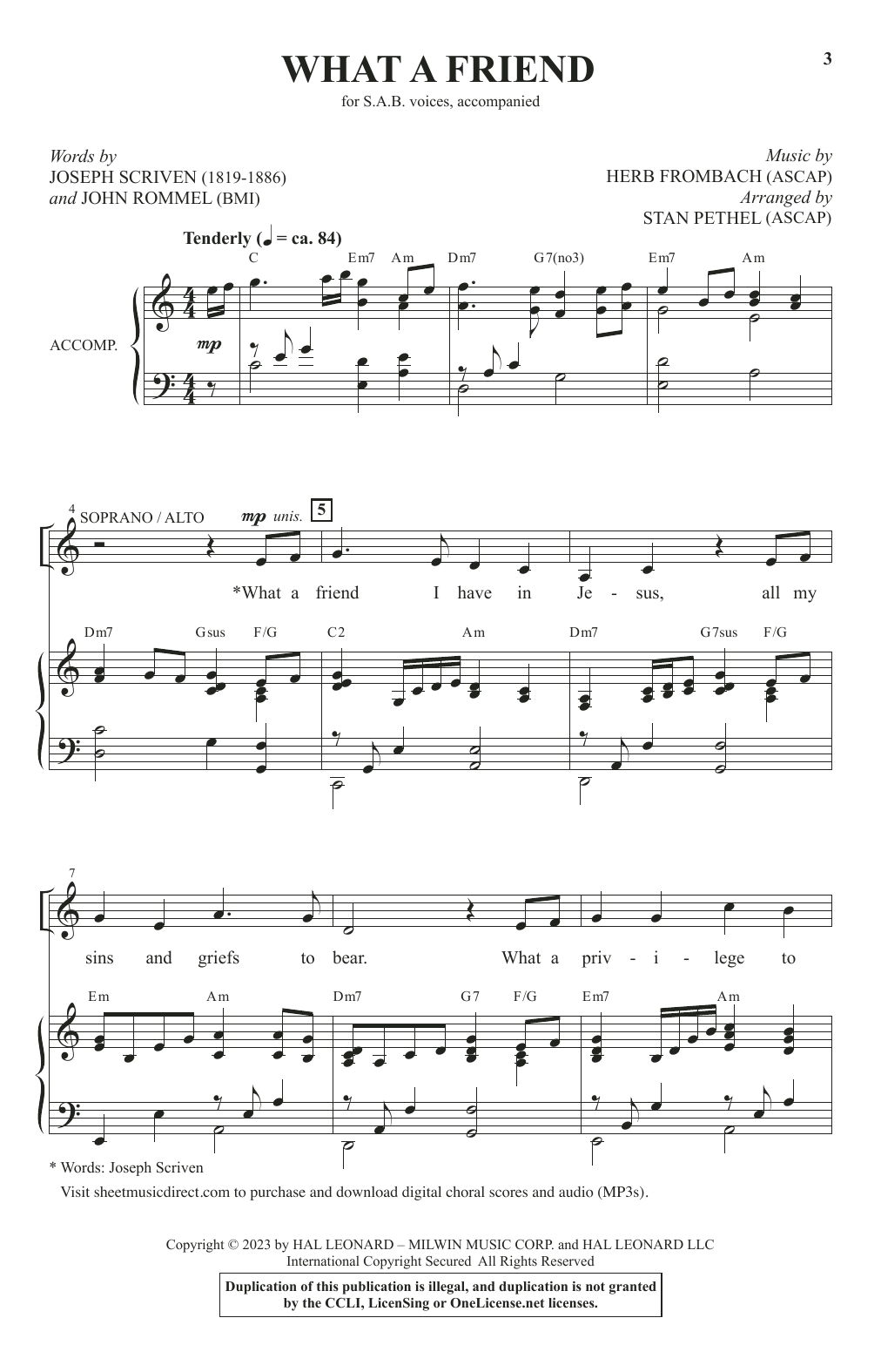 Download Herb Frombach What A Friend (arr. Stan Pethel) Sheet Music and learn how to play SAB Choir PDF digital score in minutes