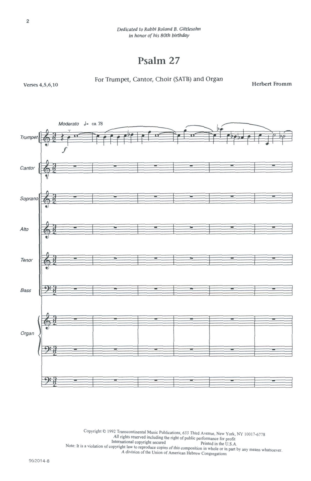 Download Herbert Fromm Psalm 27 Sheet Music and learn how to play SATB Choir PDF digital score in minutes