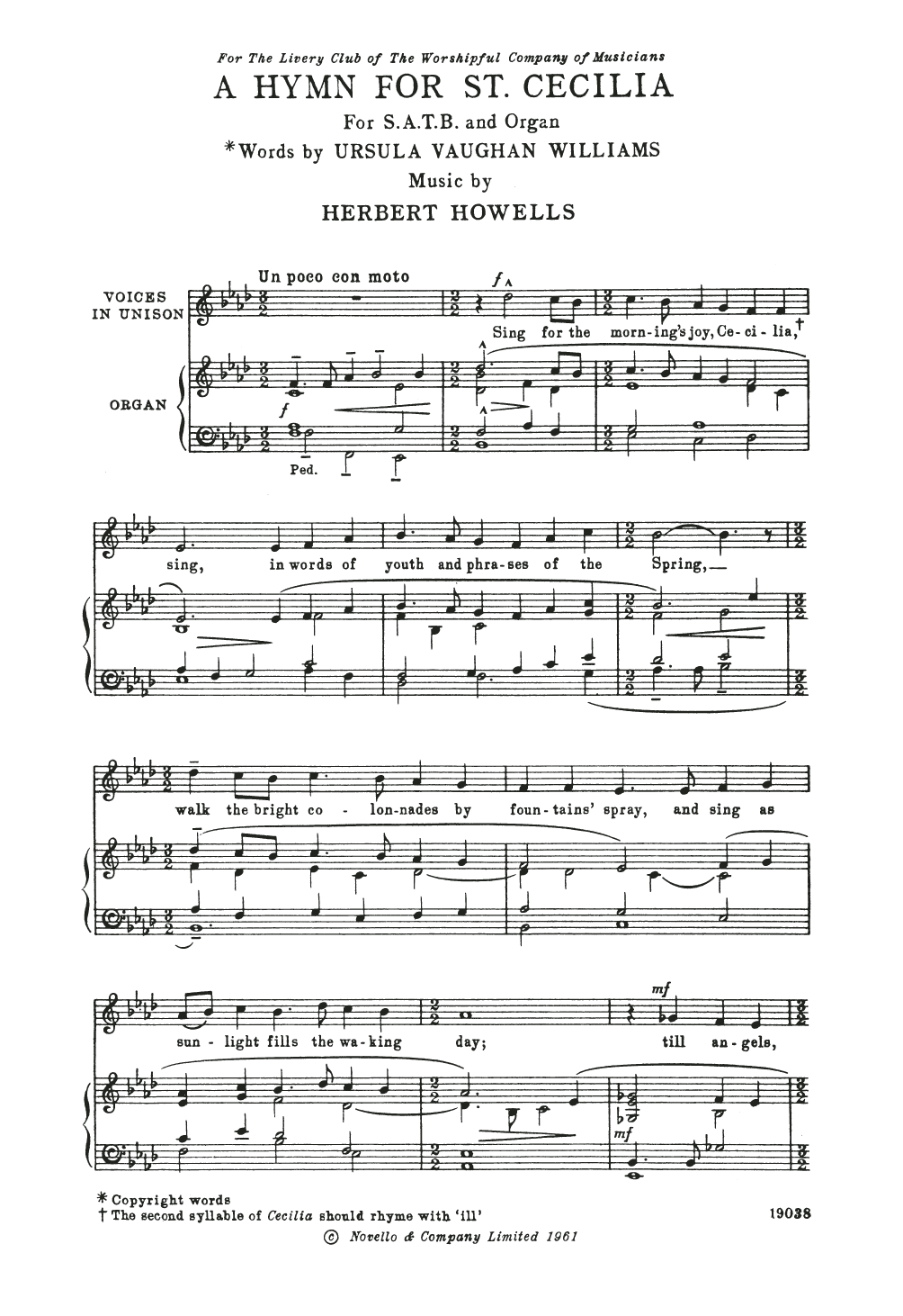 Download Herbert Howells A Hymn For St Cecilia Sheet Music and learn how to play Choir PDF digital score in minutes