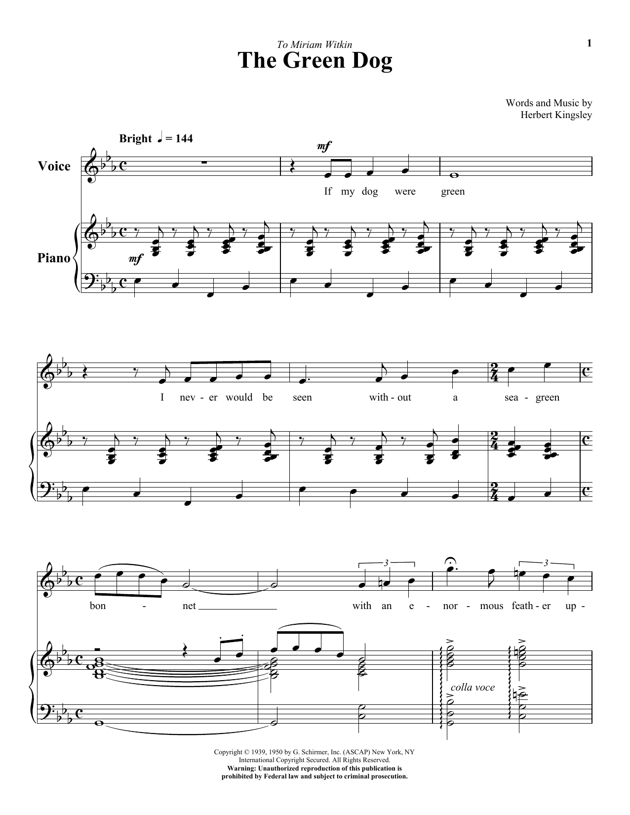 Download Herbert Kingsley The Green Dog Sheet Music and learn how to play Piano & Vocal PDF digital score in minutes