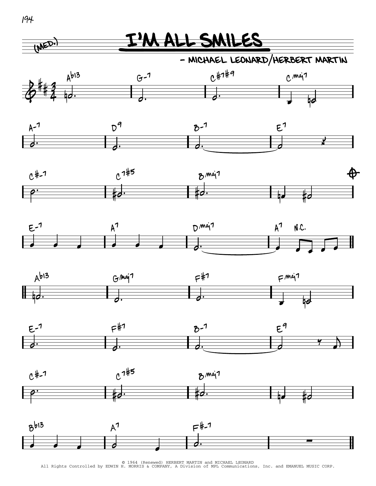 Download Herbert Martin and Michael Leonard I'm All Smiles [Reharmonized version] (from The Yearling) (arr. Jack Grassel) Sheet Music and learn how to play Real Book – Melody & Chords PDF digital score in minutes