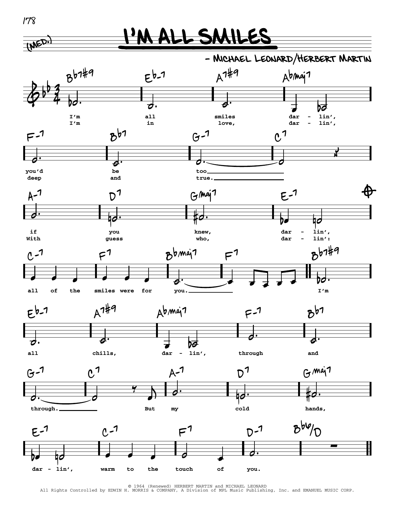 Download Herbert Martin I'm All Smiles (Low Voice) Sheet Music and learn how to play Real Book – Melody, Lyrics & Chords PDF digital score in minutes