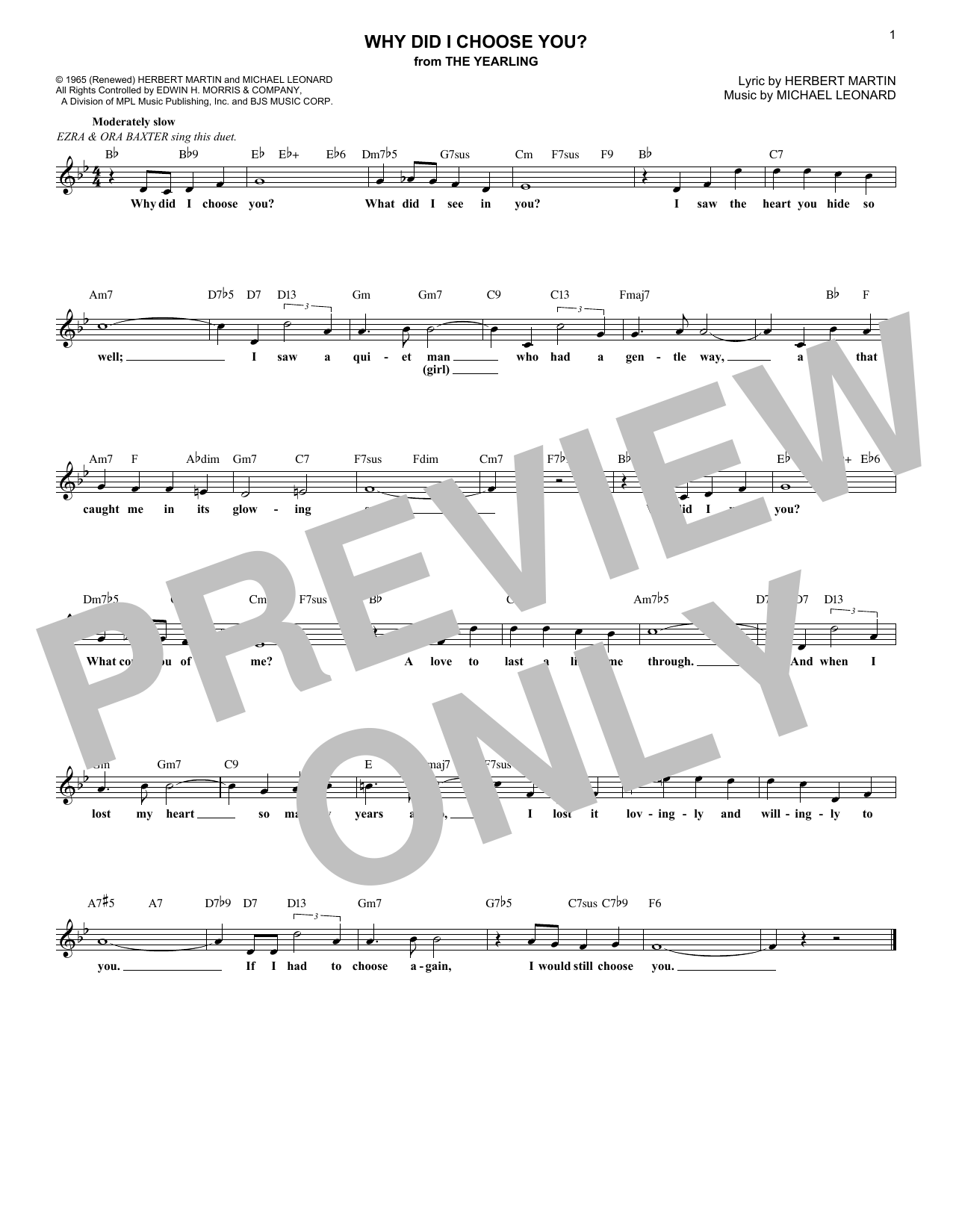 Download Herbert Martin Why Did I Choose You? (from The Yearling) Sheet Music and learn how to play Lead Sheet / Fake Book PDF digital score in minutes
