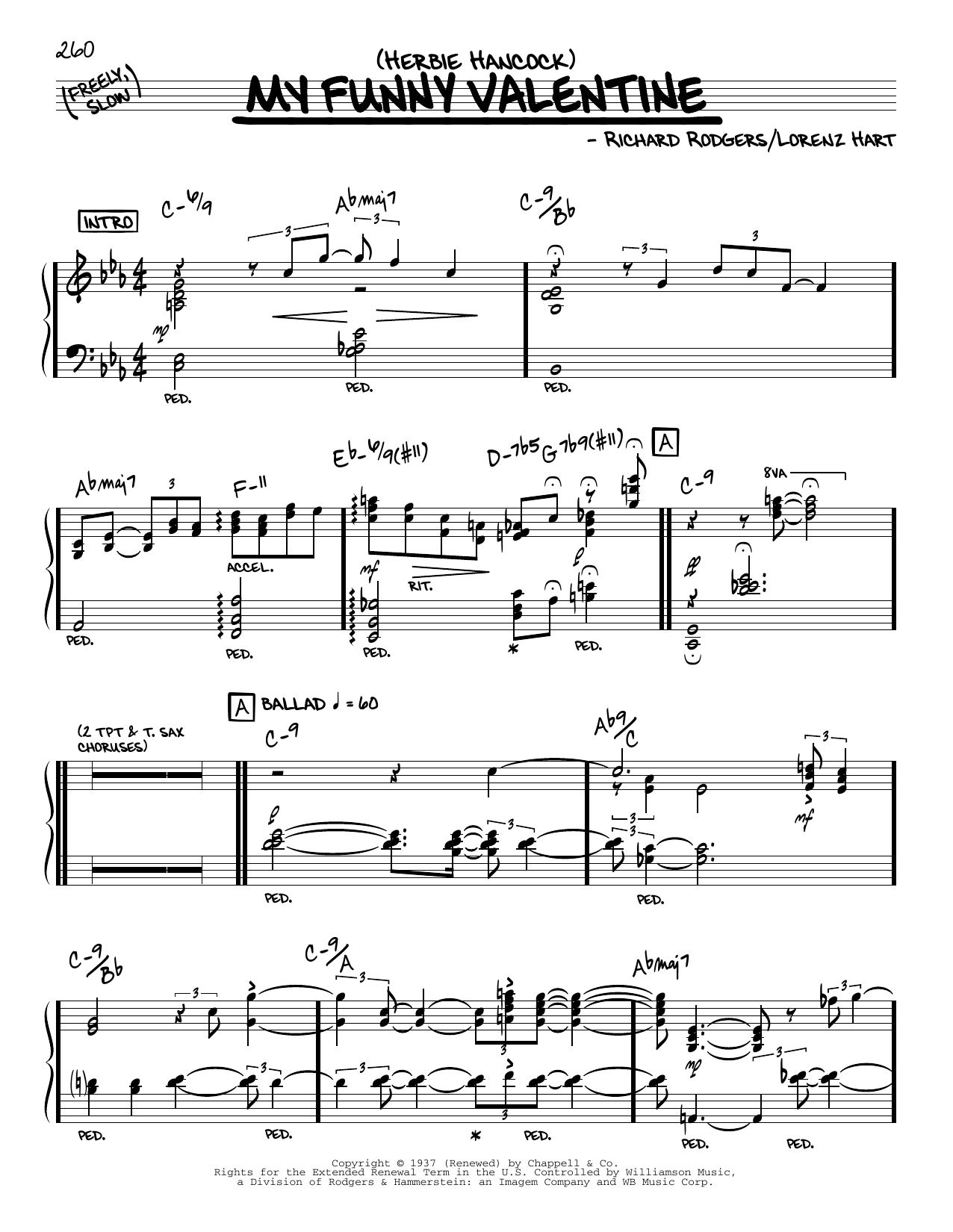 Download Herbie Hancock My Funny Valentine (solo only) Sheet Music and learn how to play Real Book – Melody & Chords PDF digital score in minutes