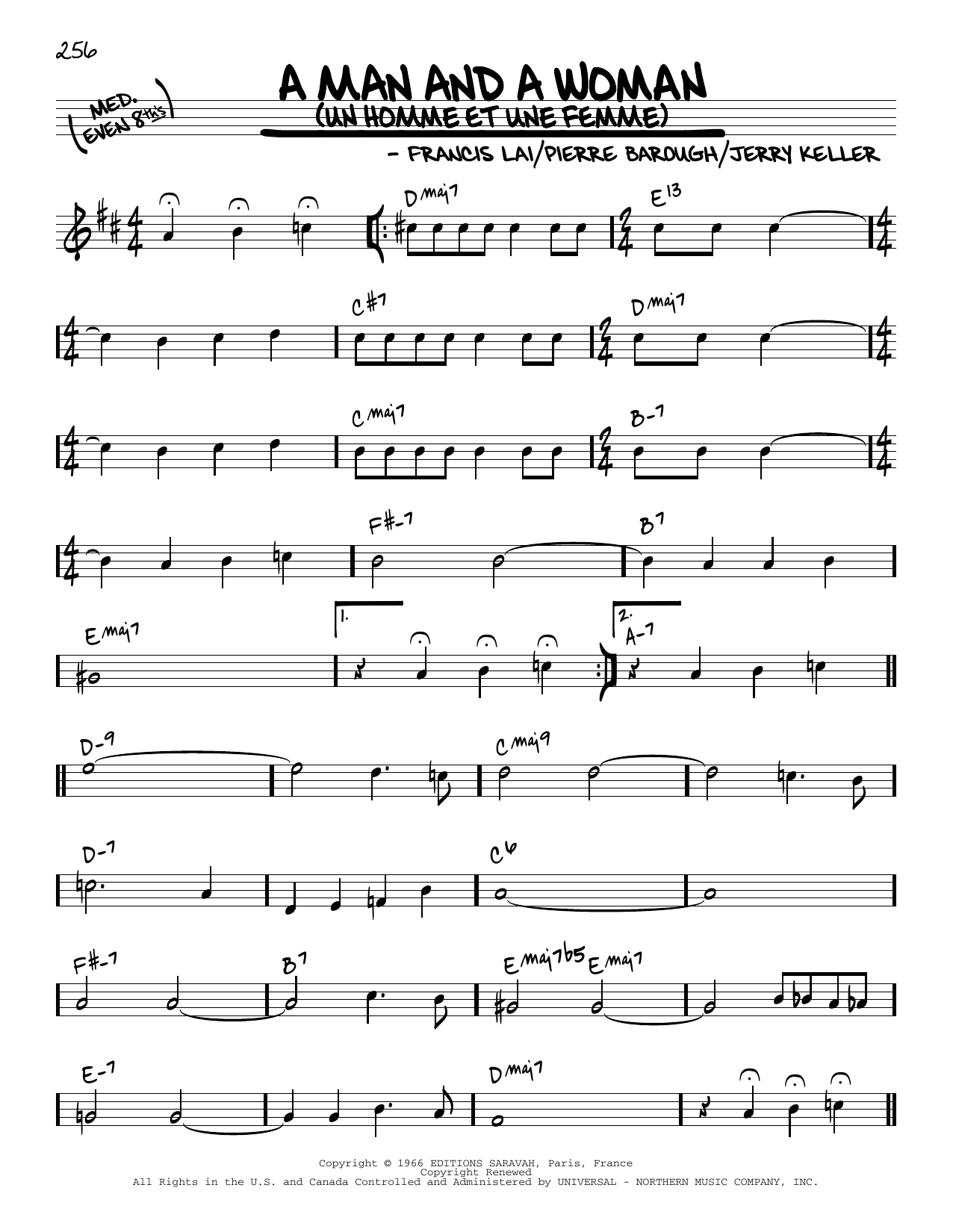 Download Herbie Mann and Tamiko Jones A Man And A Woman (Un Homme Et Une Femme) [Reharmonized version] (arr. Jack Gras Sheet Music and learn how to play Real Book – Melody & Chords PDF digital score in minutes