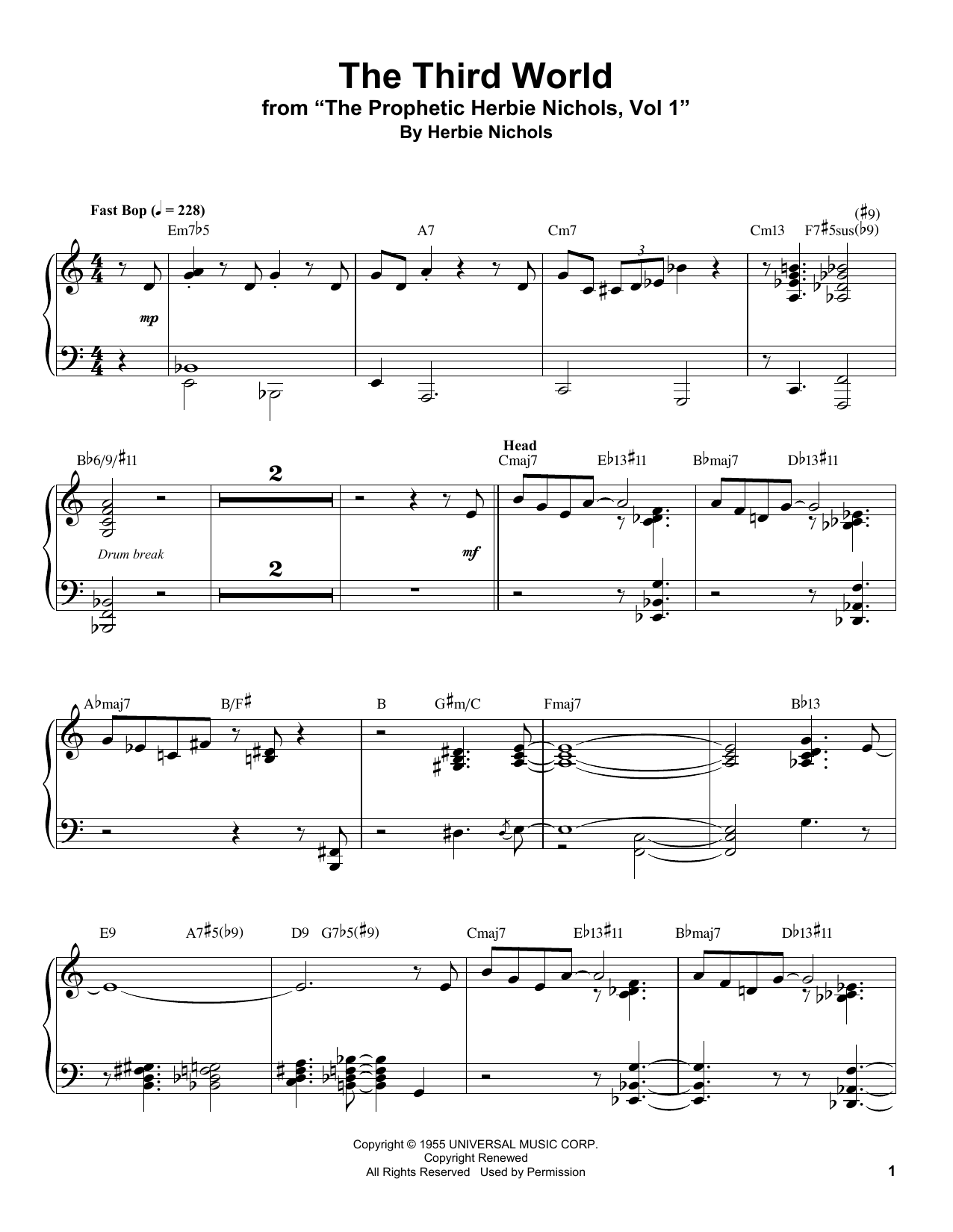 Download Herbie Nichols The Third World Sheet Music and learn how to play Piano Transcription PDF digital score in minutes
