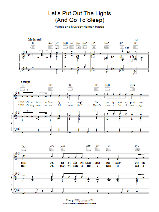Download Herman Hupfeld Let's Put Out The Lights (And Go To Sleep) Sheet Music and learn how to play Piano, Vocal & Guitar (Right-Hand Melody) PDF digital score in minutes