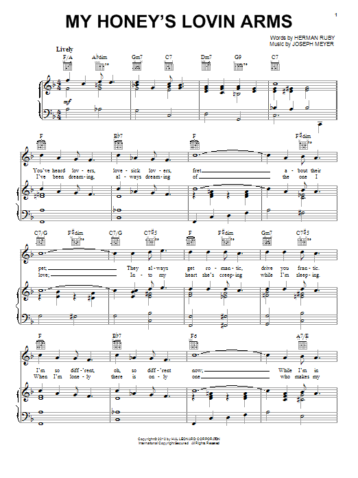 Download Joseph Meyer My Honey's Loving Arms Sheet Music and learn how to play Piano, Vocal & Guitar (Right-Hand Melody) PDF digital score in minutes