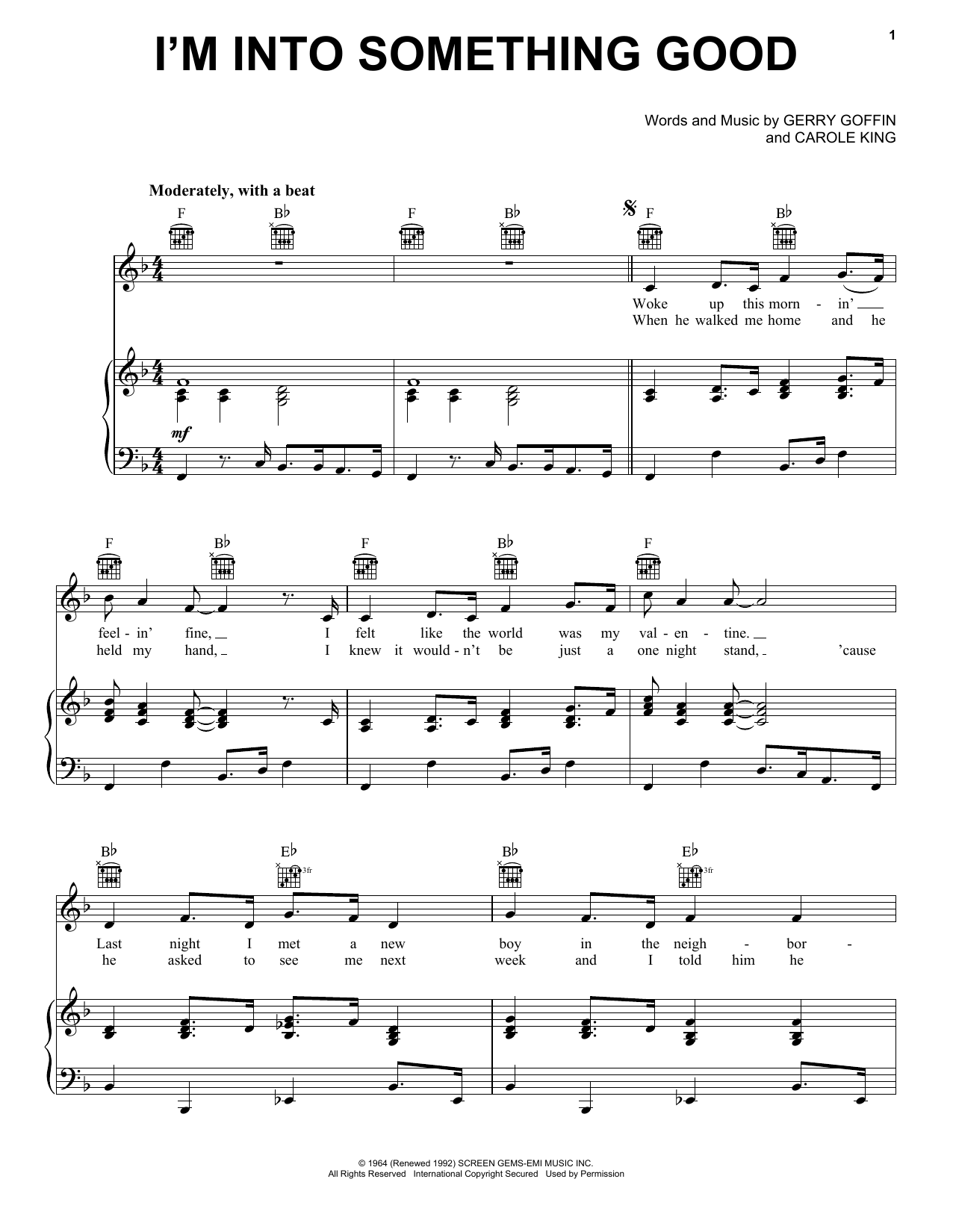 Download Herman's Hermits I'm Into Something Good Sheet Music and learn how to play Melody Line, Lyrics & Chords PDF digital score in minutes