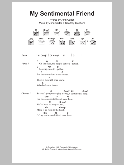 Download Herman's Hermits My Sentimental Friend Sheet Music and learn how to play Lyrics & Chords PDF digital score in minutes