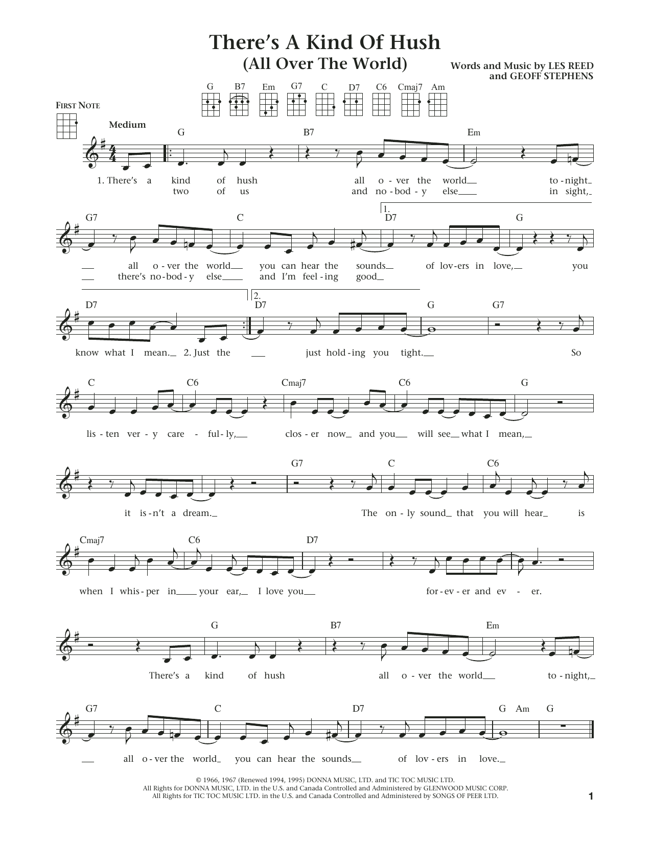 Download Herman's Hermits There's A Kind Of Hush (All Over The World) Sheet Music and learn how to play Ukulele PDF digital score in minutes