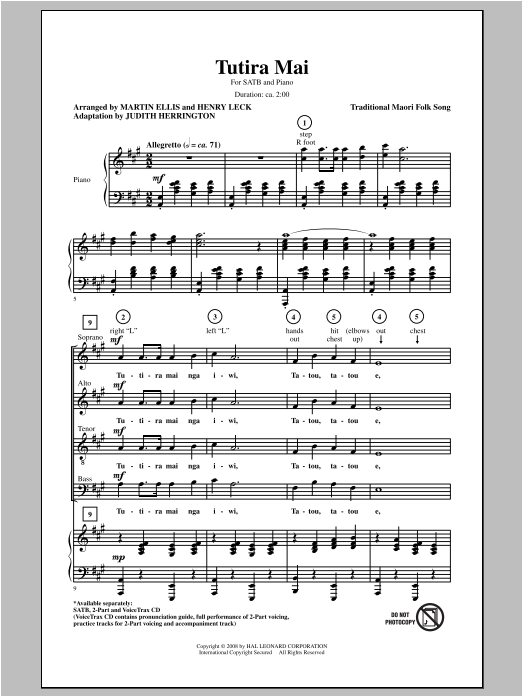 Download Traditional Tutira Mai (We Stand As One (arr. Henry Leck) Sheet Music and learn how to play SATB PDF digital score in minutes