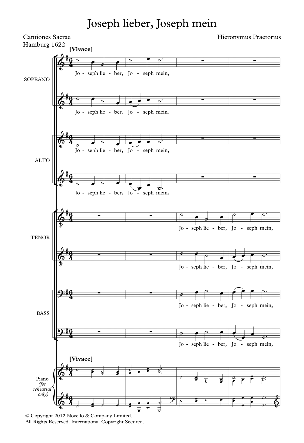 Download Hieronymus Praetorius Joseph, Lieber Joseph Mein Sheet Music and learn how to play Choir PDF digital score in minutes