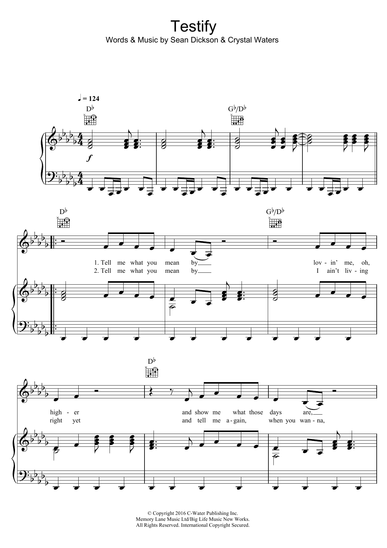 Download Hifi Sean Testify (feat. Crystal Waters) Sheet Music and learn how to play Piano, Vocal & Guitar (Right-Hand Melody) PDF digital score in minutes