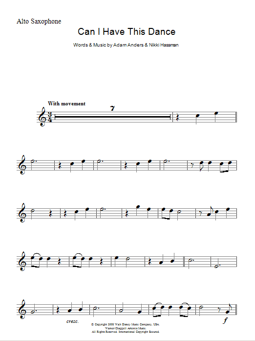 Download Vanessa Hudgens Can I Have This Dance (from High School Musical) Sheet Music and learn how to play Alto Saxophone PDF digital score in minutes