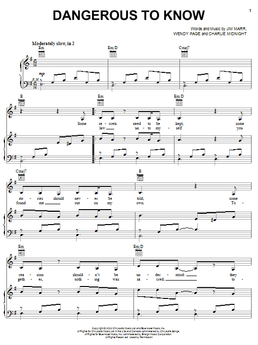 Download Hilary Duff Dangerous To Know Sheet Music and learn how to play Piano, Vocal & Guitar (Right-Hand Melody) PDF digital score in minutes