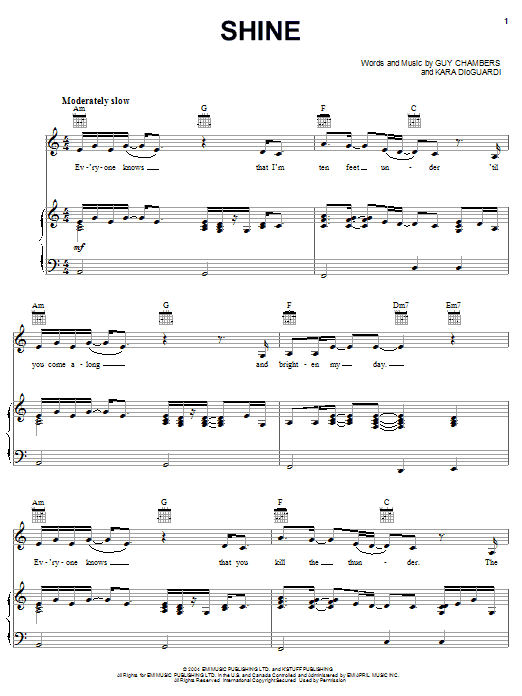 Download Hilary Duff Shine Sheet Music and learn how to play Piano, Vocal & Guitar (Right-Hand Melody) PDF digital score in minutes