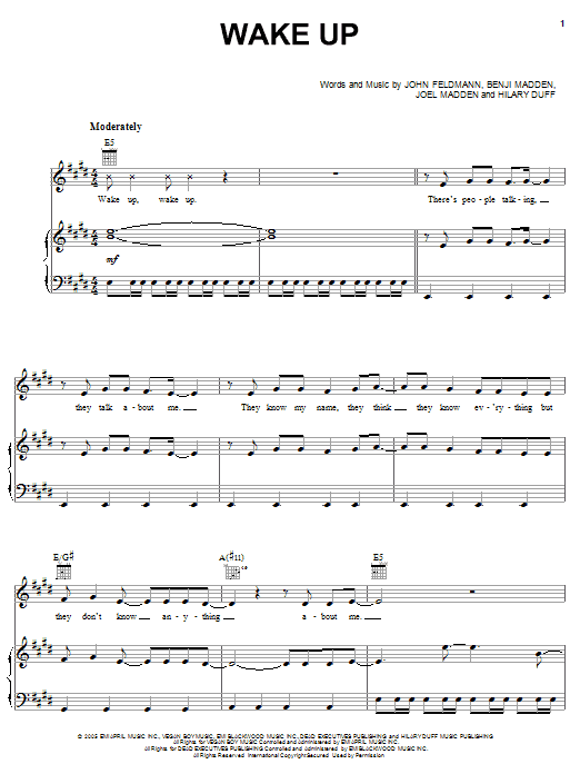 Download Hilary Duff Wake Up Sheet Music and learn how to play Piano, Vocal & Guitar (Right-Hand Melody) PDF digital score in minutes