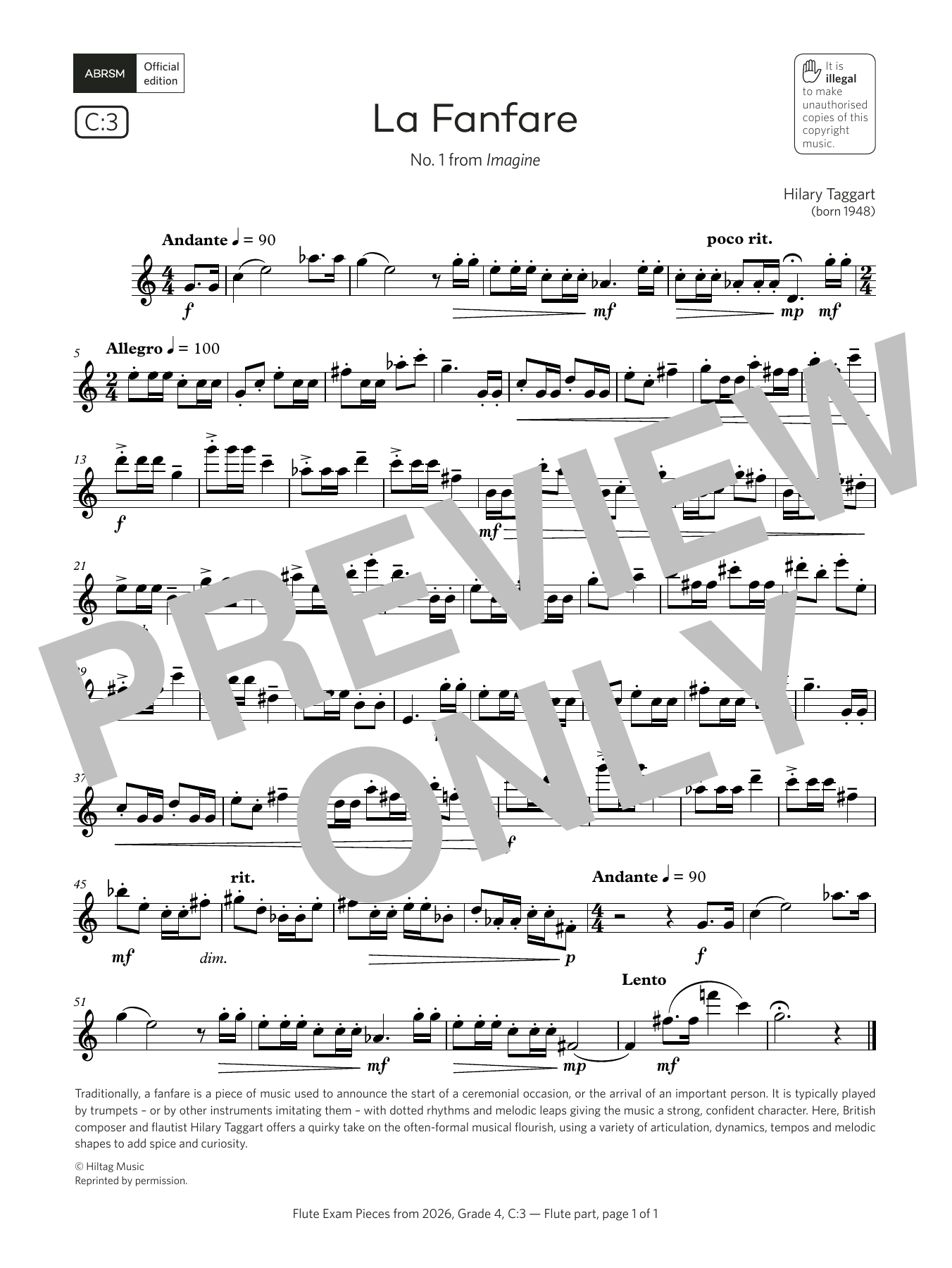 Download Hilary Taggart La Fanfare (Grade 4, list C3, from the ABRSM Flute Syllabus from 2026) Sheet Music and learn how to play Flute Solo PDF digital score in minutes
