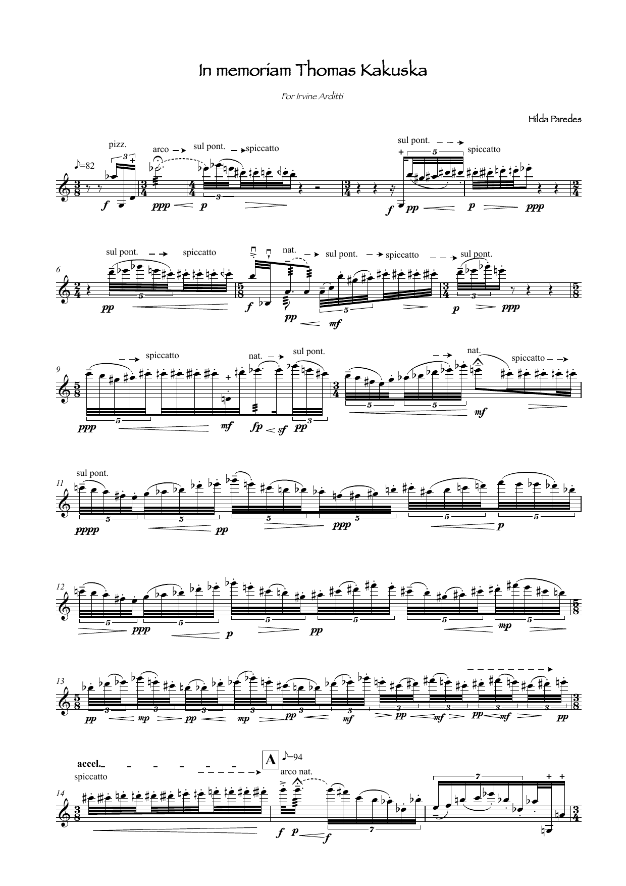 Download Hilda Paredes In Memoriam Thomas Kakuska Sheet Music and learn how to play Violin Solo PDF digital score in minutes