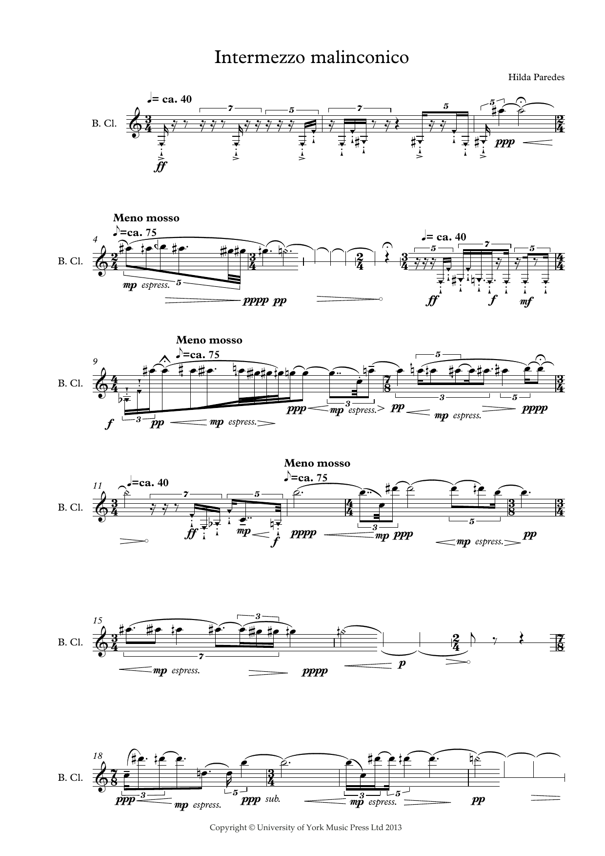 Download Hilda Paredes Intermezzo Malinconico Sheet Music and learn how to play Woodwind Solo PDF digital score in minutes