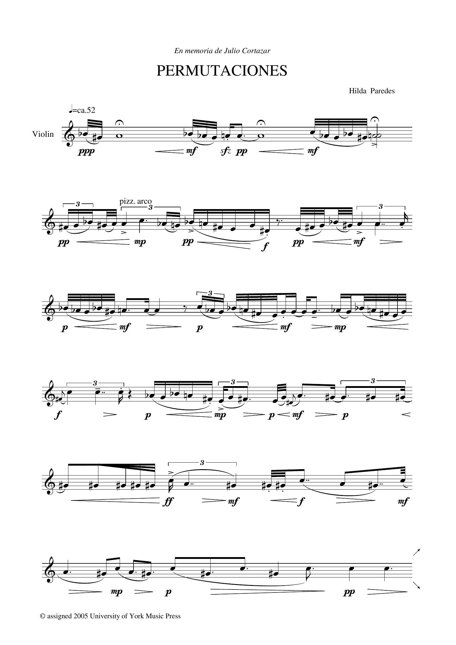 Download Hilda Paredes Permutaciones Sheet Music and learn how to play Violin Solo PDF digital score in minutes