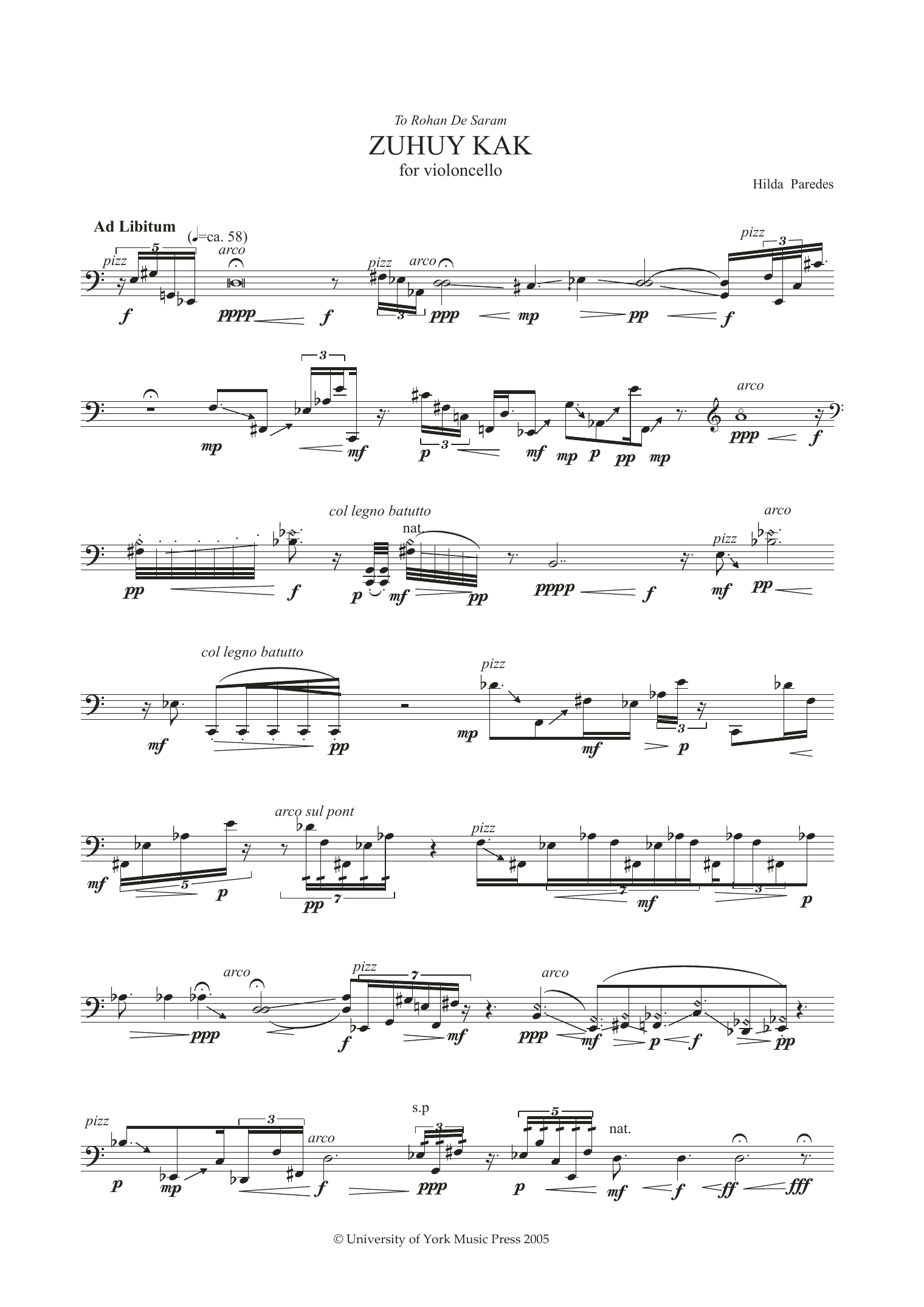 Download Hilda Paredes Zuhuy Kak Sheet Music and learn how to play Cello Solo PDF digital score in minutes