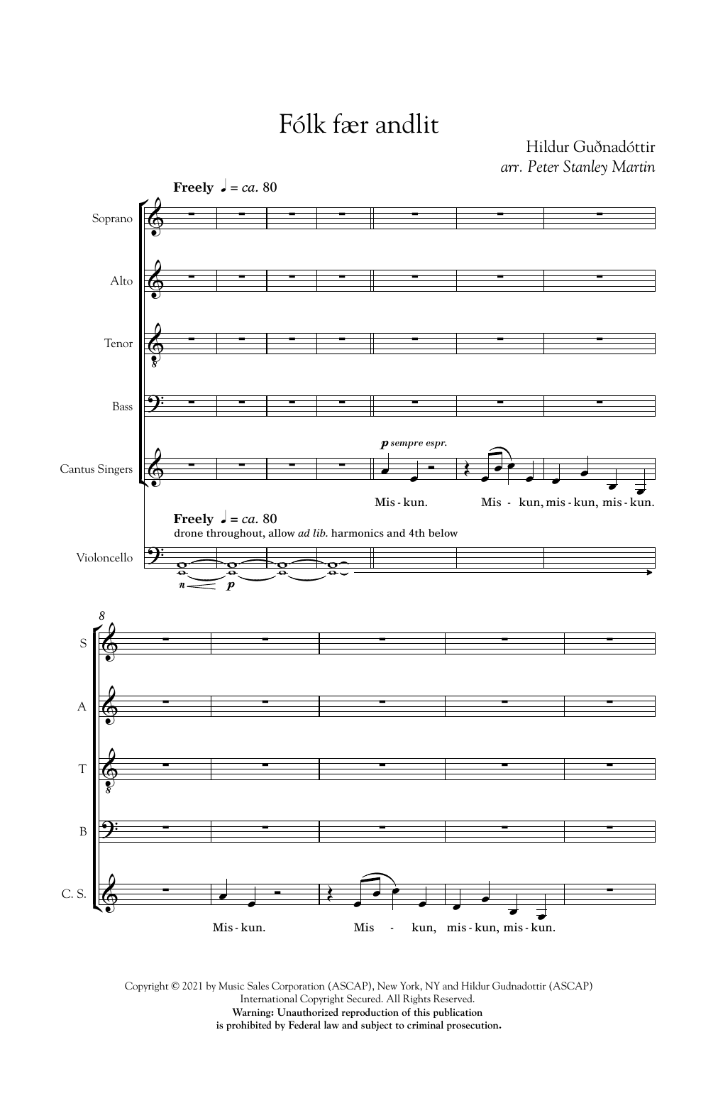 Download Hildur Gudnadottir Folk faer andlit (arr. Peter Stanley Martin) Sheet Music and learn how to play SATB Choir PDF digital score in minutes