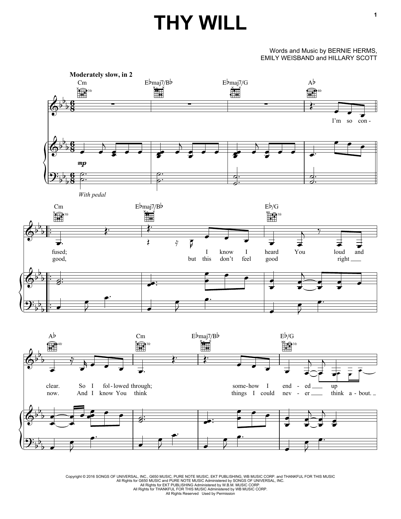 Download Hillary Scott & The Scott Family Thy Will Sheet Music and learn how to play Piano, Vocal & Guitar (Right-Hand Melody) PDF digital score in minutes