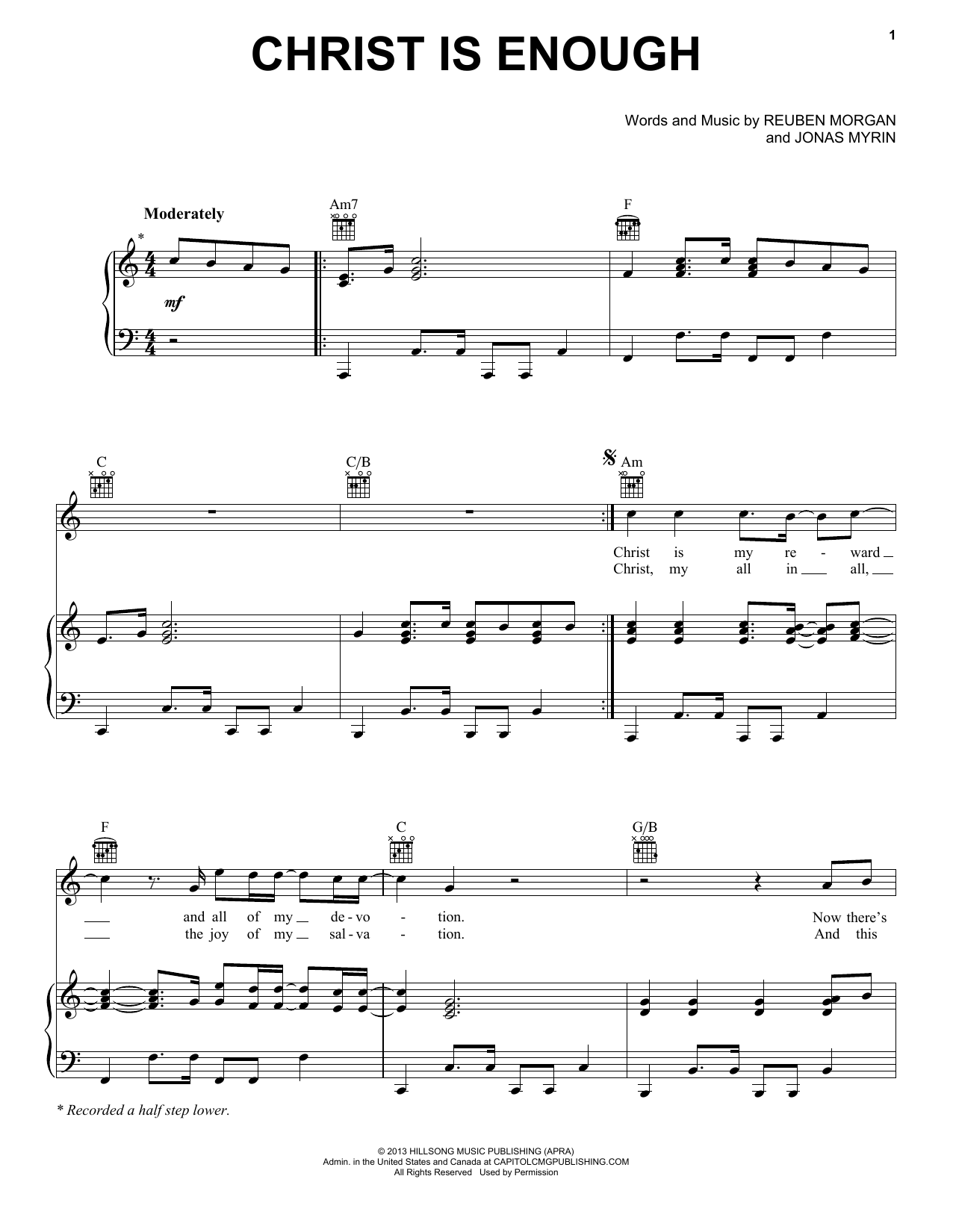 Download Reuben Morgan Christ Is Enough Sheet Music and learn how to play Piano, Vocal & Guitar (Right-Hand Melody) PDF digital score in minutes