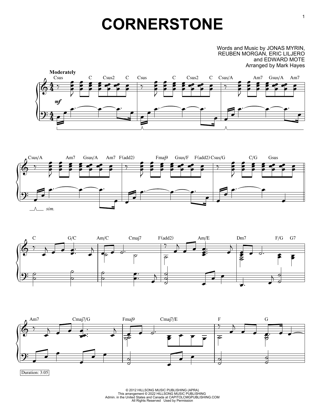 Download Hillsong Live Cornerstone (arr. Mark Hayes) Sheet Music and learn how to play Piano Solo PDF digital score in minutes