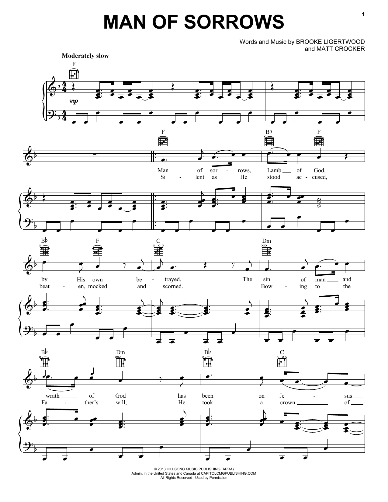 Download Hillsong LIVE Man Of Sorrows Sheet Music and learn how to play Piano, Vocal & Guitar (Right-Hand Melody) PDF digital score in minutes