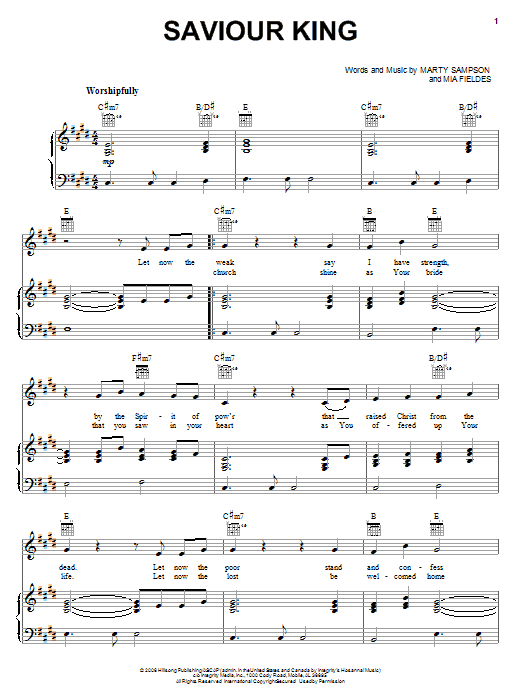 Download Marty Sampson Saviour King Sheet Music and learn how to play Piano, Vocal & Guitar (Right-Hand Melody) PDF digital score in minutes