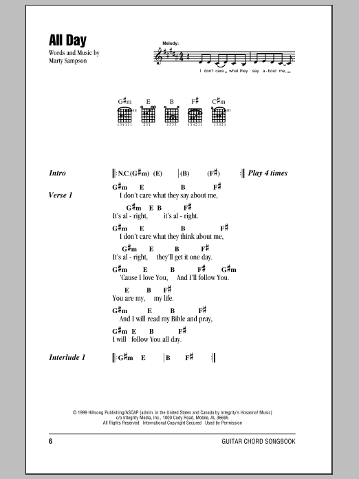 Download Hillsong United All Day Sheet Music and learn how to play Lyrics & Chords PDF digital score in minutes