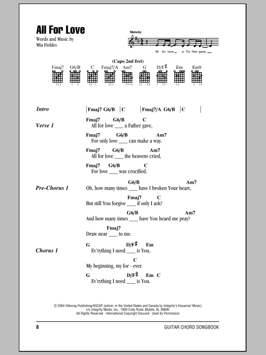 Download Hillsong United All For Love Sheet Music and learn how to play Lyrics & Chords PDF digital score in minutes