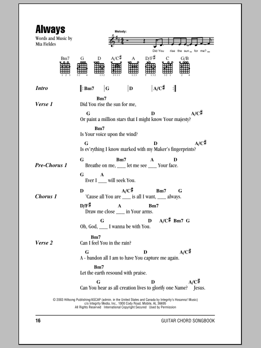 Download Hillsong United Always Sheet Music and learn how to play Lyrics & Chords PDF digital score in minutes